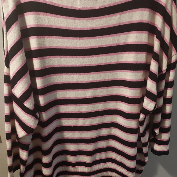 Elle Black, White and Pink Striped Dolman Sleeve Embellished Sweater in Size XL - Picture 8 of 11